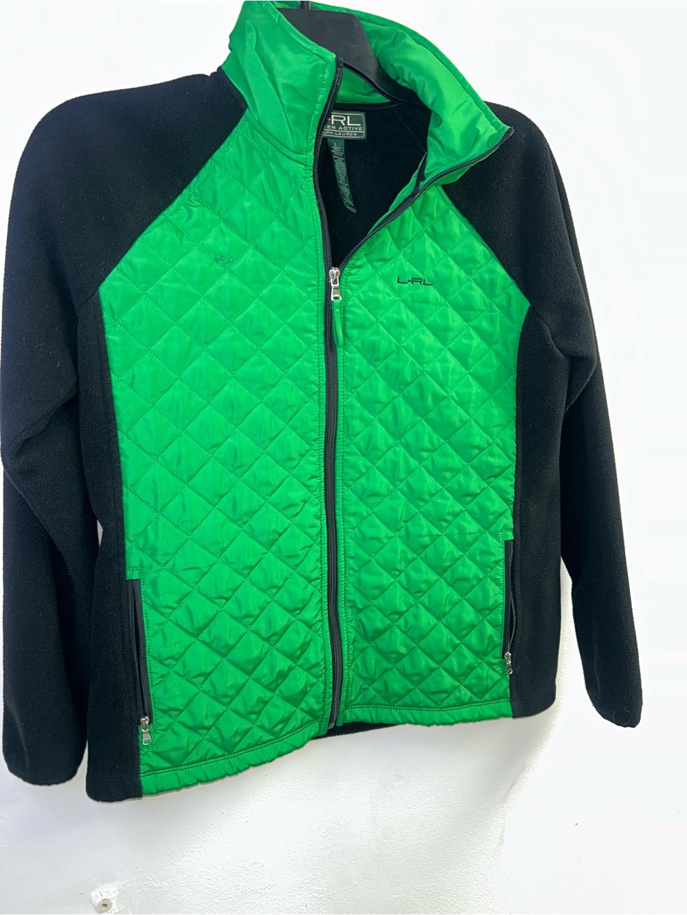 Ralph Lauren Green Quilted Front Black Sleeve Puffer